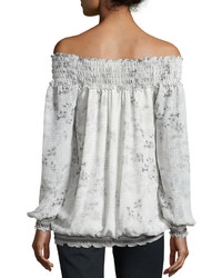 Max Studio Off The Shoulder Floral Print Top Off Whitgray
