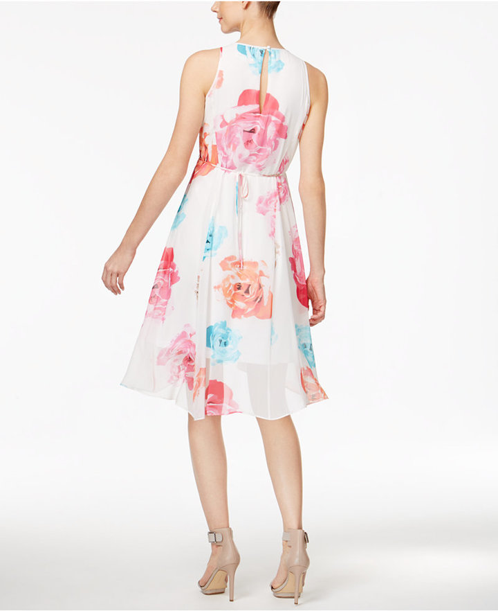 Calvin Klein Printed Tie Back Babydoll Dress, $84 | Macy's | Lookastic