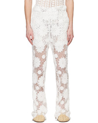young n sang White Floral Trousers