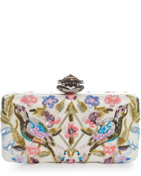 Alexander McQueen Heart Clasp Floral Embellished Satin Box Clutch