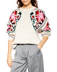 Topshop Floral Border Embroidered Sweater