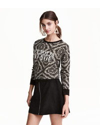 H&M Sweatshirt With Printed Design Blackwhite Patterned Ladies