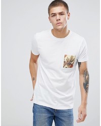 ASOS DESIGN Asos Longline T Shirt With Floral Woven Printed Pocket