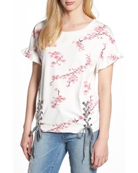 BILLY T Cherry Blossom Short Sleeve Lace Up Sweatshirt