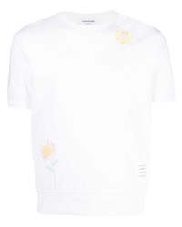 Thom Browne Floral Embroidered Cotton T Shirt