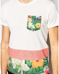 Jack and Jones Jack Jones T Shirt With Floral Print Pocket Hem