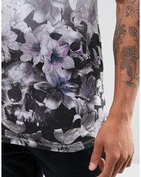 Religion T Shirt With Floral Skull Dip Dye Printed Hem