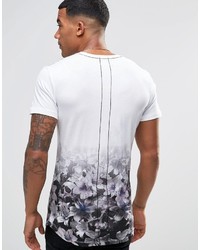 Religion T Shirt With Floral Skull Dip Dye Printed Hem