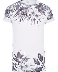 River Island White And Black Summer Floral Print T Shirt