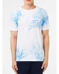 Topman White And Blue Floral Print T Shirt