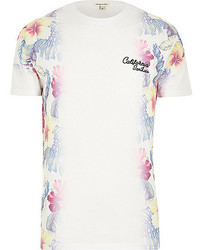 River Island White Faded Floral California Print T Shirt