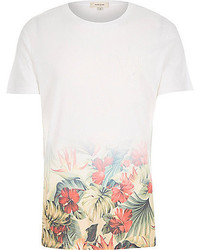 River Island White Faded Floral Print T Shirt