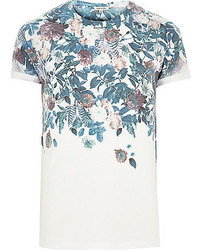 River Island White Floral Skull Faded Print T Shirt