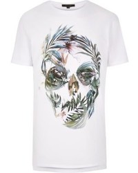 River Island White Floral Skull Print Longline T Shirt