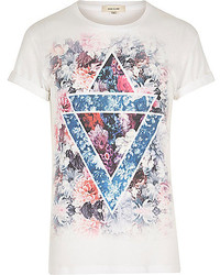 River Island White Triangle Floral Print Crew Neck T Shirt