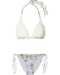 Zimmermann Bowie Crochet And Floral Print Triangle Bikini