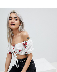 Fashion Union Petite Bardot Crop Top With Embroidery