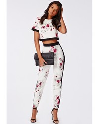 Missguided Olivera Floral Print Wrap Back Crop Top White