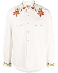 White Floral Denim Shirt