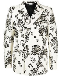 White Floral Double Breasted Blazer