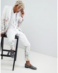 ASOS DESIGN Skinny Suit Trousers In Floral Printed White Jacquard