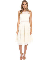 Badgley Mischka Boat Neck Pleated Floral Dress