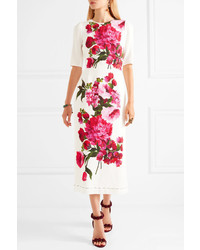 Dolce & Gabbana Floral Print Crepe Dress White