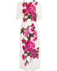 Dolce & Gabbana Floral Print Crepe Dress White