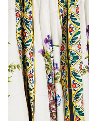 Dolce & Gabbana Floral Print Silk Twill Dress White