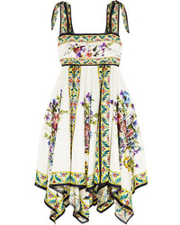 Dolce & Gabbana Floral Print Silk Twill Dress White