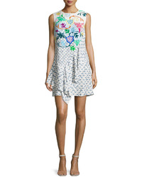 Peter Pilotto Sleeveless Floral Ruffled Dress White