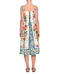 Dolce & Gabbana Sleeveless Floral Vase Button Front Dress White