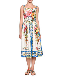Dolce & Gabbana Sleeveless Floral Vase Button Front Dress White