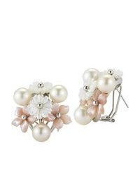 FINE JEWELRY Cultured Freshwater Pearl Mother Of Pearl Floral Earrings