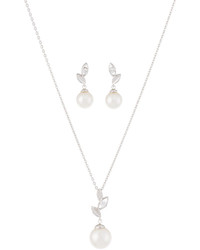 Majorica Floral Pearl Crystal Pendant Necklace Drop Earrings Set