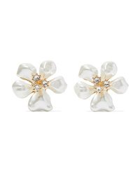 Kenneth Jay Lane Gold Tone Faux Pearl And Crystal Clip Earrings