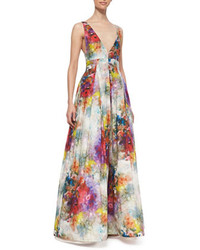 Alice + Olivia Chantal Floral Print Sleeveless Gown