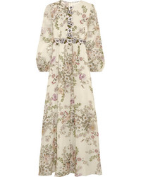 Giambattista Valli Appliqud Floral Print Silk Georgette Gown Ivory