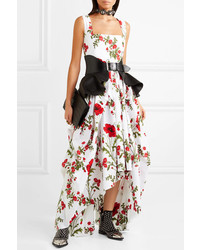 Alexander McQueen Gathered Floral Print Cotton Poplin Gown