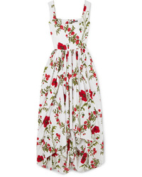 Alexander McQueen Gathered Floral Print Cotton Poplin Gown