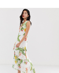 Warehouse Maxi Dress With Frill In Tropical Print