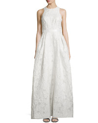 Monique Lhuillier Ml Sleeveless Floral Embroidered Gown Ivory