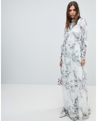 Y.a.s Soft Floral Maxi Dress With Ruffle Sleeves