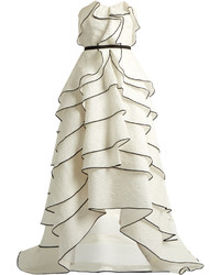 Oscar de la Renta Tiered Ruffled Floral Cloqu Gown