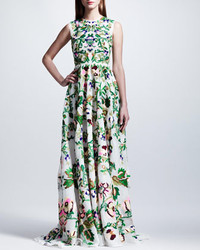 Valentino Embroidered Silk Organza Gown Whitegreen