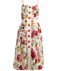Dolce & Gabbana Floral Brocade Button Detail Midi Dress