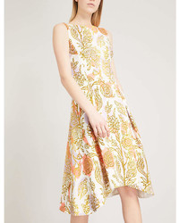 Peter Pilotto Foiled Floral Print Sleeveless Fit And Flare Woven Dress