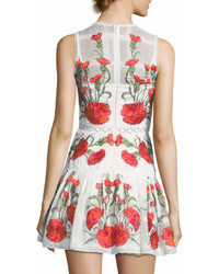 Alexis Sabella Sleeveless Floral Embroidered Fit And Flare Linen Dress
