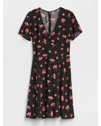 Gap Short Sleeve Floral Print Fit And Flare Dress