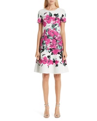 St. John Collection Vibrant Blooming Jacquard Fit Flare Dress